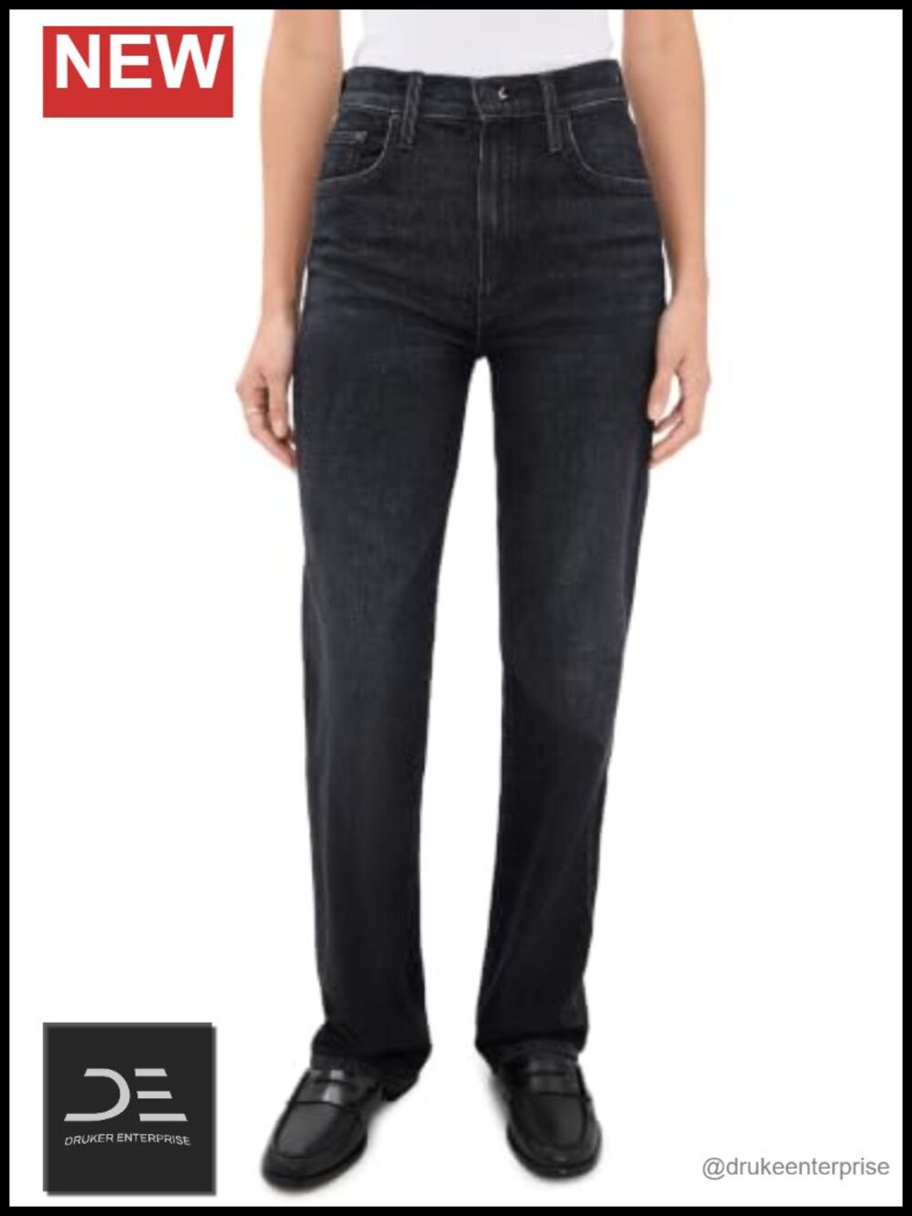 High Rise Zip Sneak Straight Leg Jeans 98% Cotton 2% Elastane